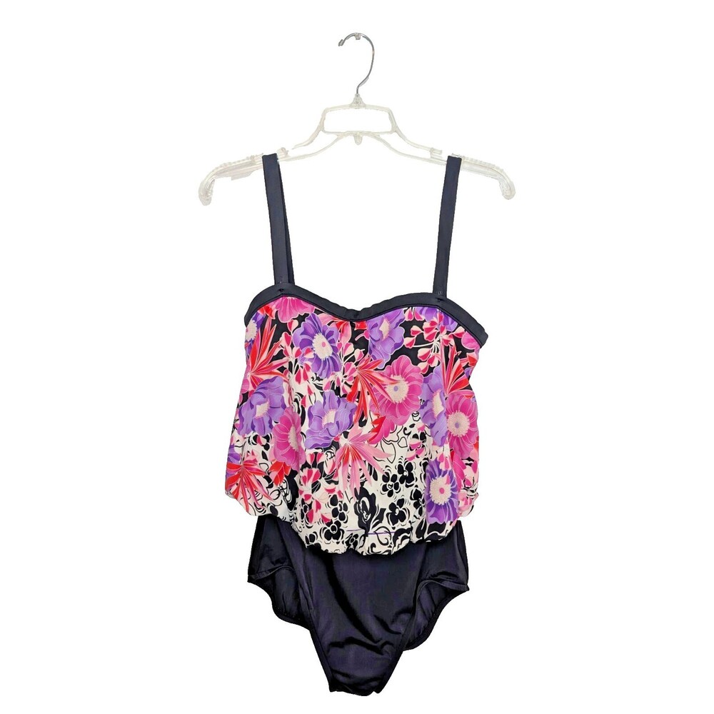 Maxine of Hollywood Swimsuit Womens Sz 12 One Piece Padded Pink Black Floral